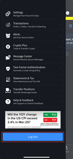 The log out button on the iPhone. 